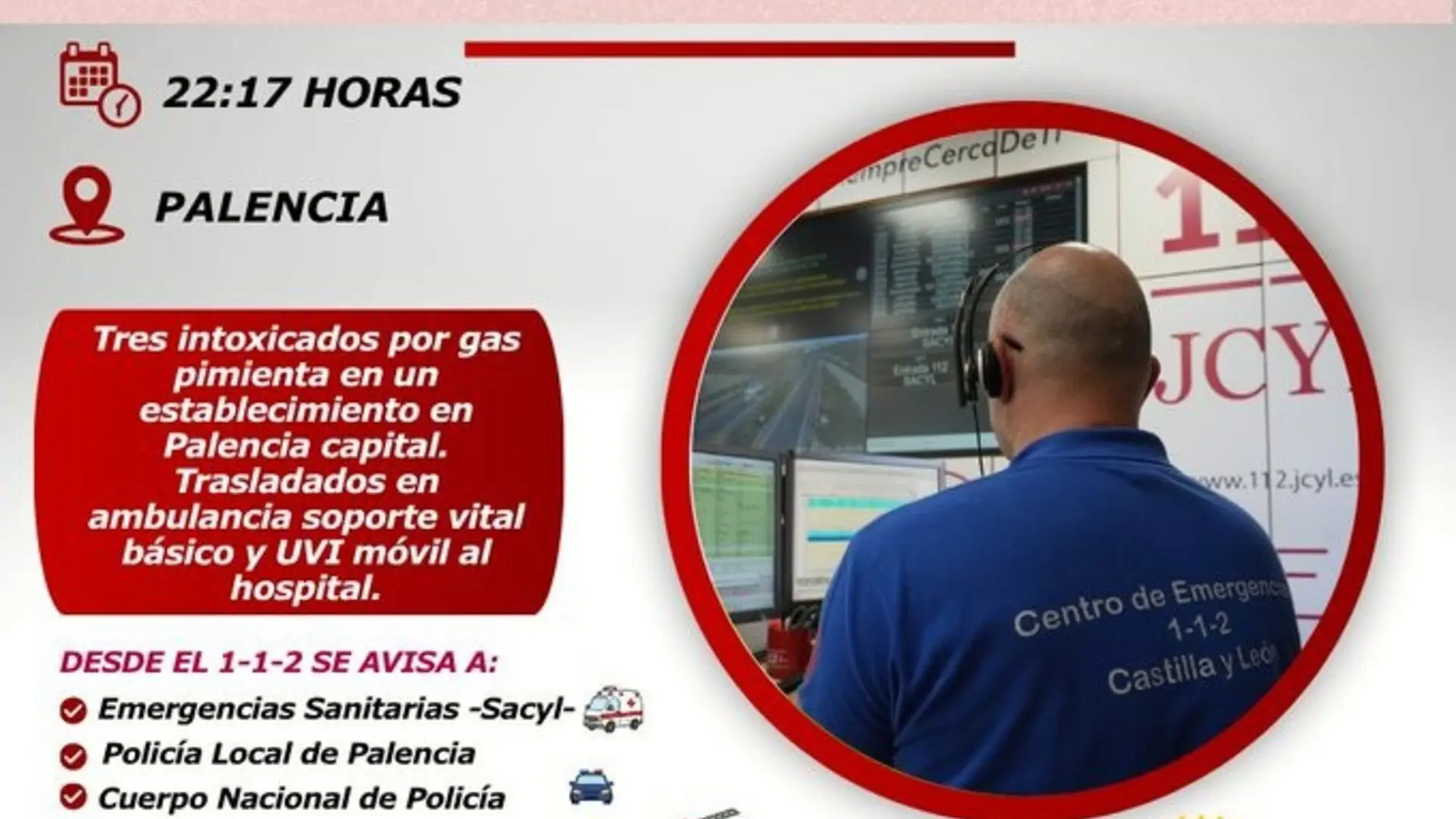 Tres trasladados al hospital tras intoxicarse con gas pimienta en un local de Palencia