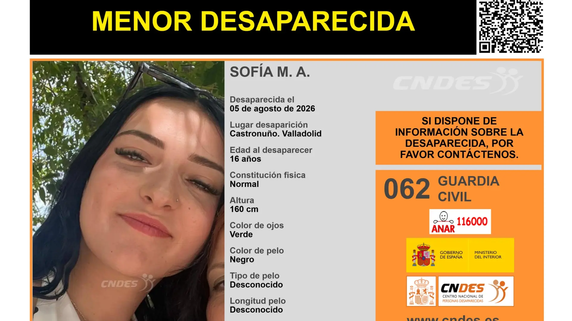 Buscan a una menor de 16 años desaparecida desde el 5 de agosto en Castronuño
