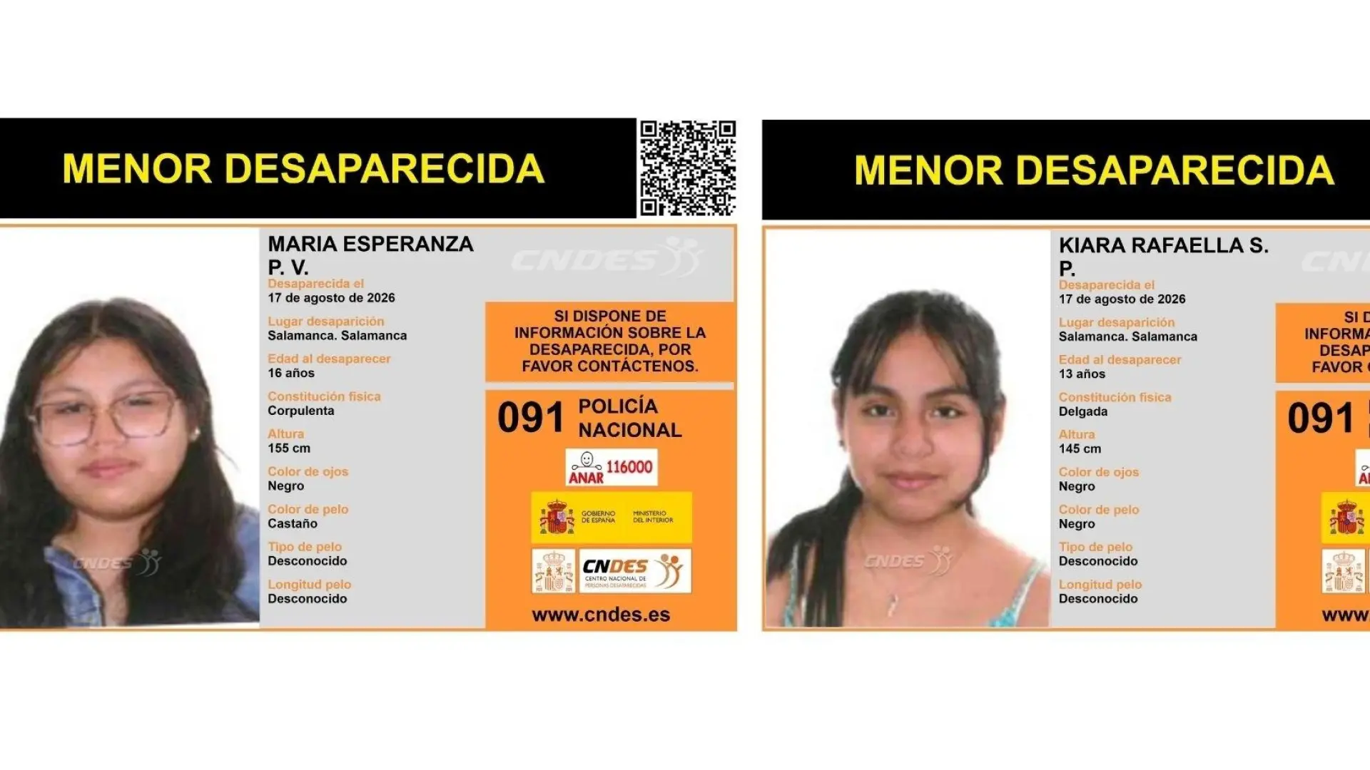 Buscan a dos menores de 13 y 16 años desaparecidas el 17 de agosto en Salamanca